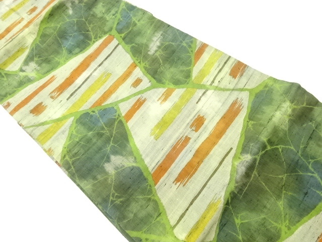 手織り紬抽象に横段模様織出し名古屋帯